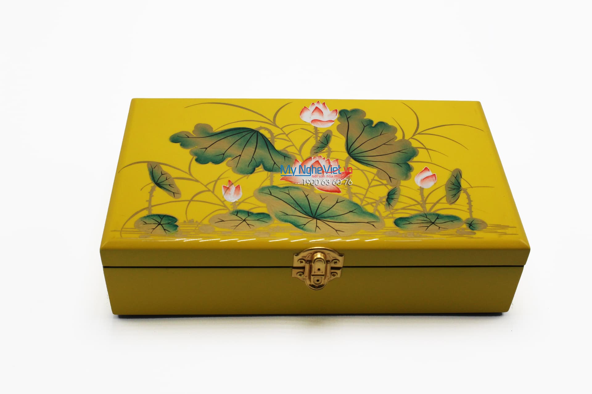 Golden Lotus Lacquer Jewelry Box | Handcrafted Vietnamese Wood Artistry
